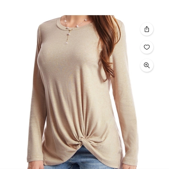 WneeduWomens Khaki Soft Casual Long Sleeve T Shirts Twist Knot  NWT Size S - Picture 4 of 8